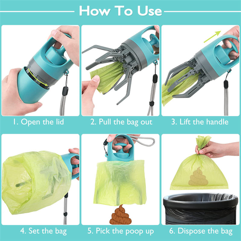 Portable Dog Poop Scooper – Easy Waste Pickup Tool with Built-in Bag Dispenser